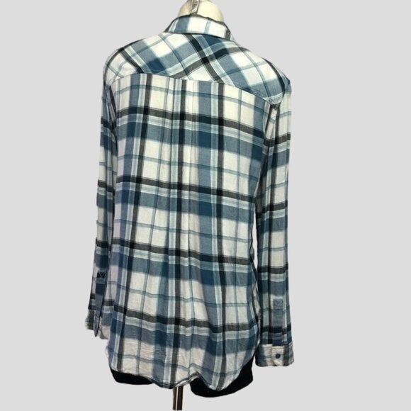 Garage Blue, Black & White Plaid Long Sleeve Button Down Shirt Size Small - Picture 2 of 8